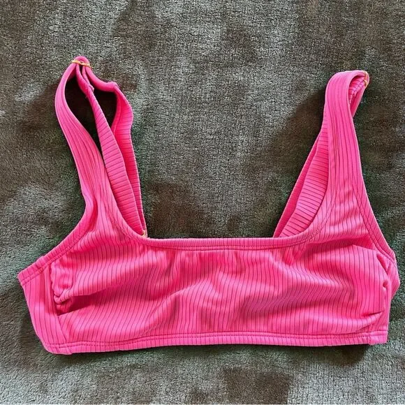Wild Fable Neon Pink Ribbed Bikini Top Size XS (0-2) Adjustable Straps - Picture 1 of 6